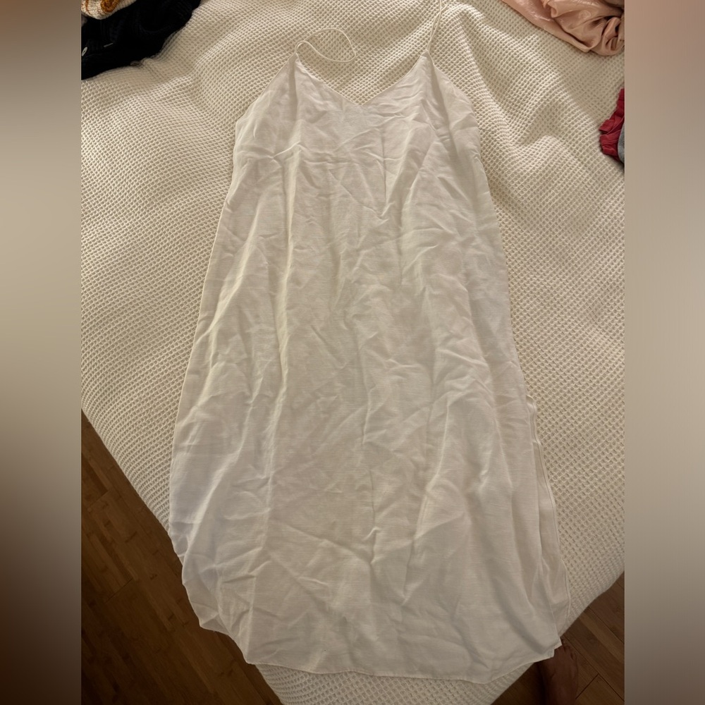 Reformation white linen string strap dress with slit on the side